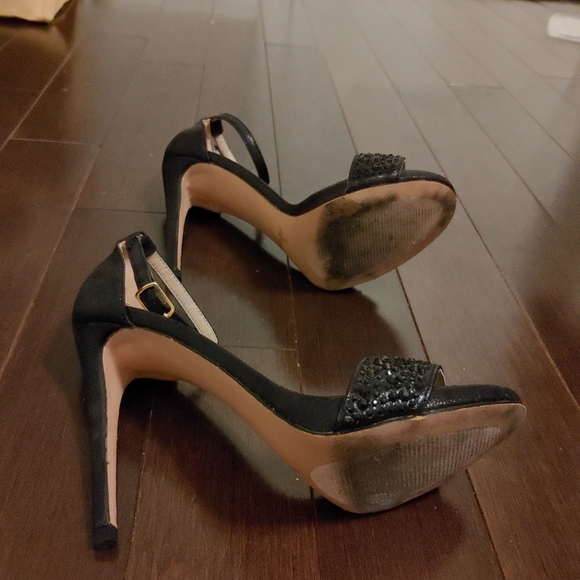 LAUREN LORRAINE Shimmery Black Arielle Ankle Strap Heels Size 8 - Picture 6 of 6